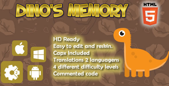 Dino's Memory - Jeu HTML5 (Capx) - Article CodeCanyon à vendre