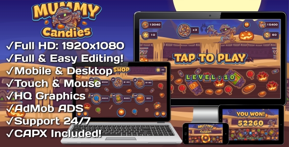 Mummy Sweets - HTML5 Game 20 Levels + Mobile Version!  (Construction 3 | Construct 2 | Capx) - 13