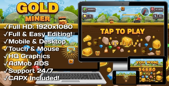 Gold Miner Jack - Jeu HTML5 20 niveaux + Version mobile !  (Construire 3 | Construire 2 | Capx) - 19