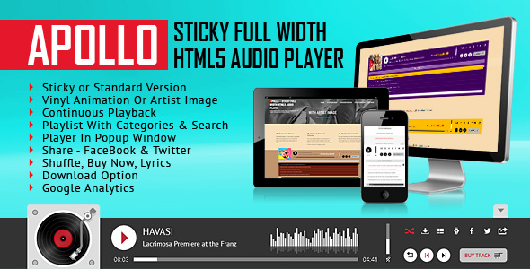 Apollo - Fullwidth Sticky HTML5 Audio Player - CodeCanyon Item For Sale