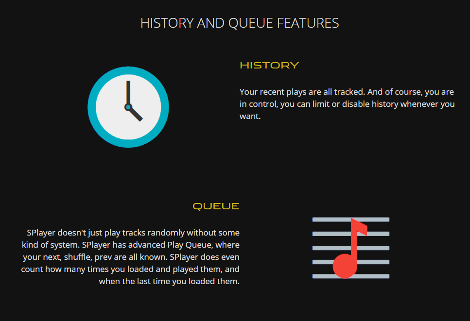 splayer features: history and queue