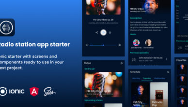 Radio app |  Ionic 5 |  Angular |  UI theme |  Template app |  Starter app and components