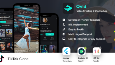 TikTok App |  Create Video Android App Template + Short Video App Template for iOS|  Flutter 2 |  Qvid