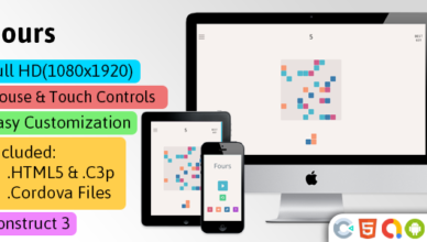 Fours - HTML5 Game (Construct 3 | C3p) - Puzzle Game Str8face