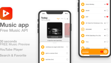 Streaming de musique - Application iOS avec API gratuite et lecteur YouTube - Meilleurs albums, chansons, recherche et favoris