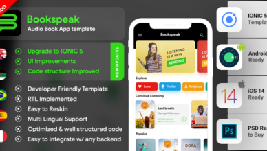 Application Android de livre audio + modèle d'application iOS de livre audio |  Application de livre en ligne |  Langue de livre |  IONIQUE 5