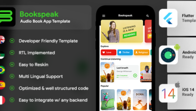 Modèle d'application Android de livre audio + Modèle d'application iOS de livre audio |  Livre en ligne |  Langue de livre |  FLUTTER 2