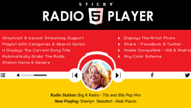 Sticky Radio Player - Shoutcast pleine largeur et Icecast HTML5 Player