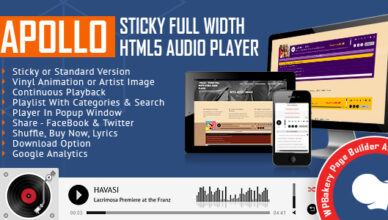 Apollo - Lecteur audio Sticky Full Width HTML5 pour WPBakery Page Builder (anciennement Visual Composer)