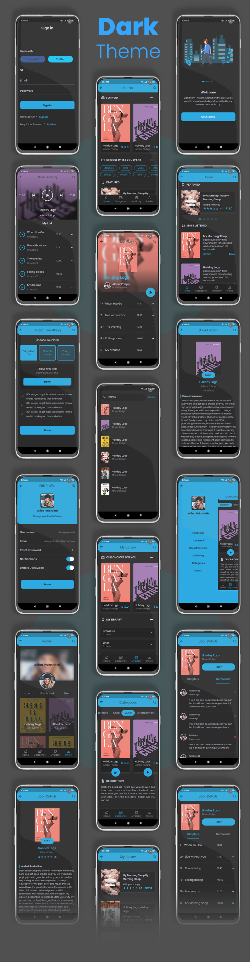 EBook, Audio Book Flutter App UI Kit - 3