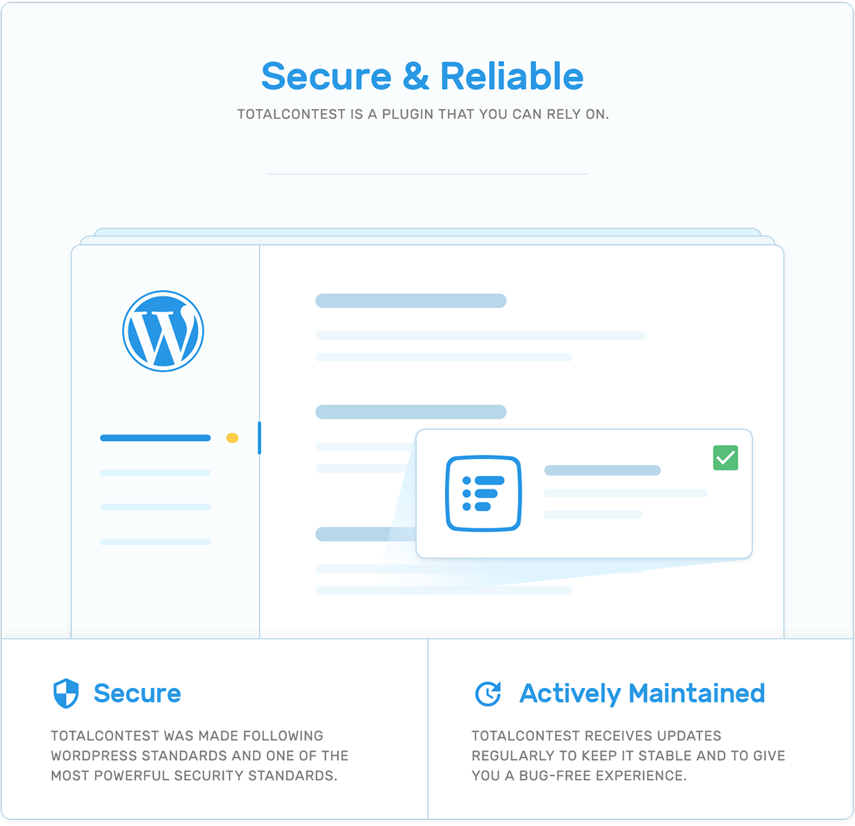 Beveiliging en actief onderhoud in TotalContest WordPress-wedstrijdplug-in.