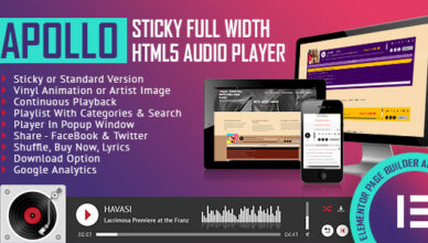 Apollo - Fullwidth Sticky HTML5 Audio Player - Elementor Widget Addon