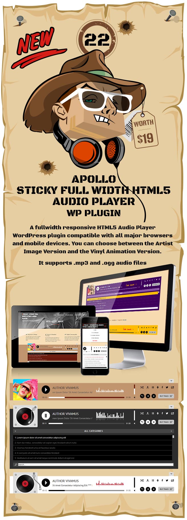 Apollo - Fullwidth Sticky HTML5 Audio Player - WordPress Plugin