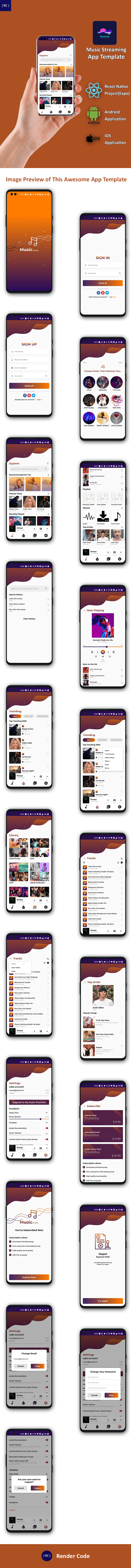 Online Music Streaming Android + iOS App Template|  Respond natively |  Music player app |  My Music - 6