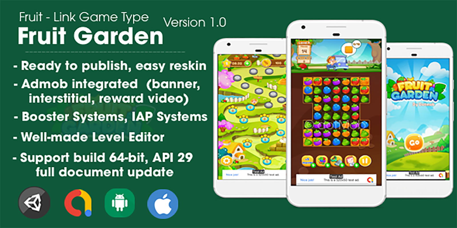 Fruit Garden (Jeu Unity + Android + iOS + AdMob)
