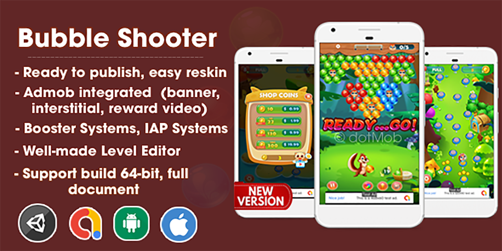 Bubble Shooter - Projet de modèle Unity (Android + iOS + AdMob)