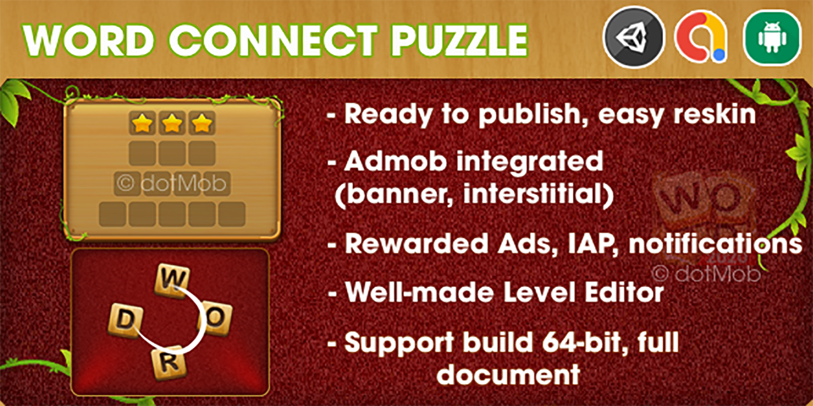 Word Connect Puzzle - Projet de modèle Unity (Android + iOS + AdMob + Notification)