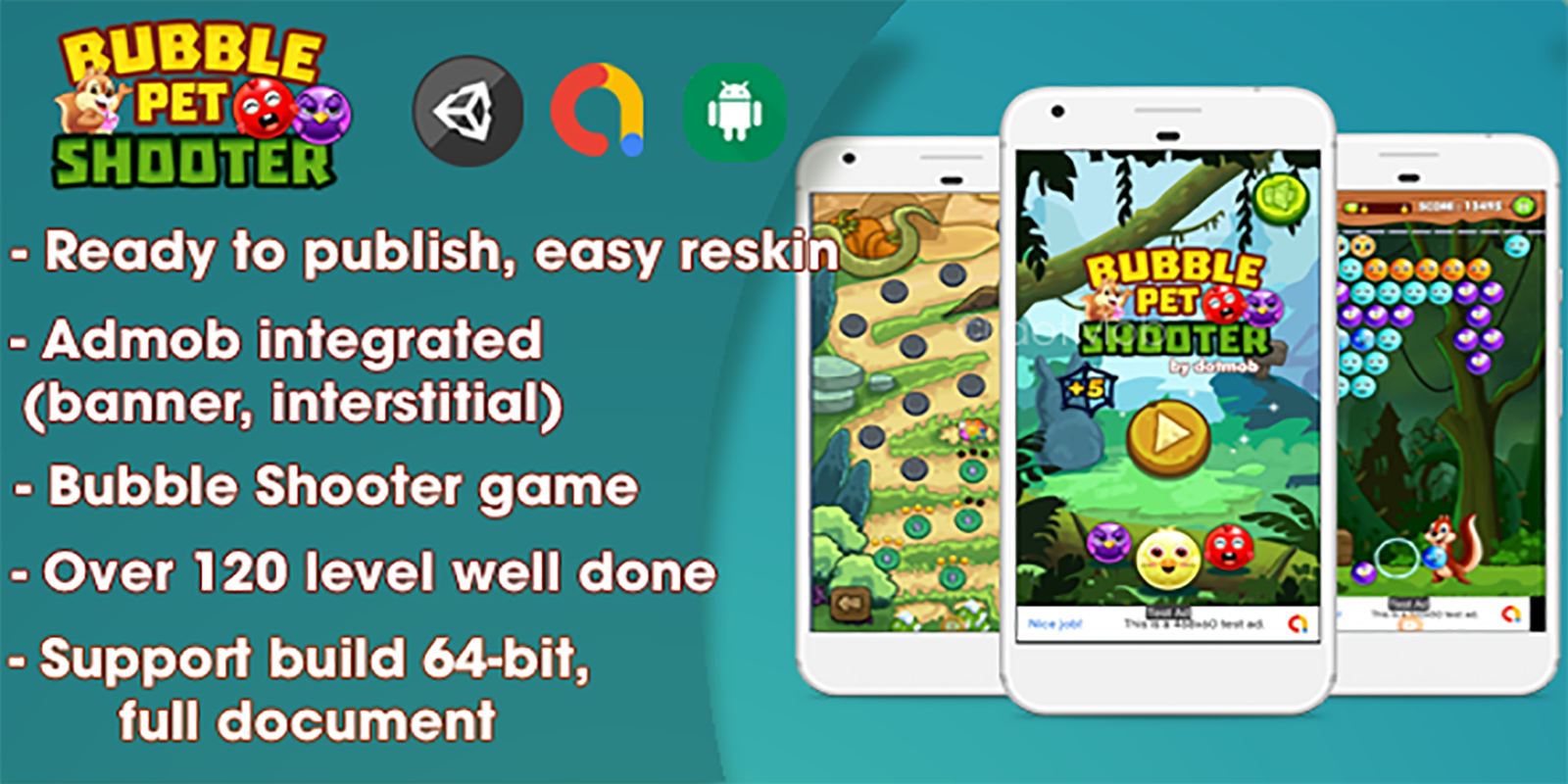 Bubble Shooter Pet - Projet complet Unity (Android + iOS + AdMob)